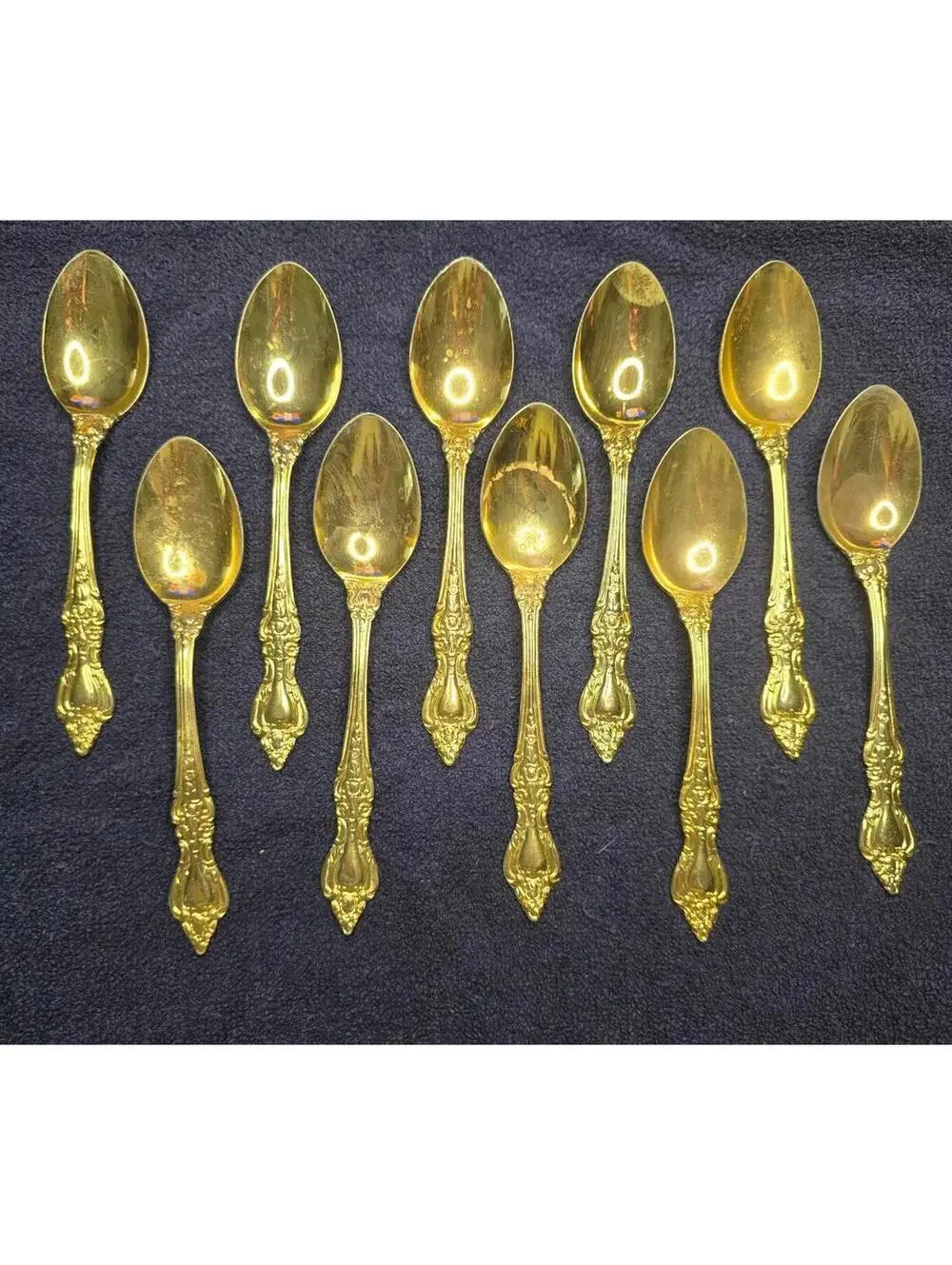 Vintage Set of 10 Royal Sealy RLF1 Gold-Plated Stainless Steel Teaspoons